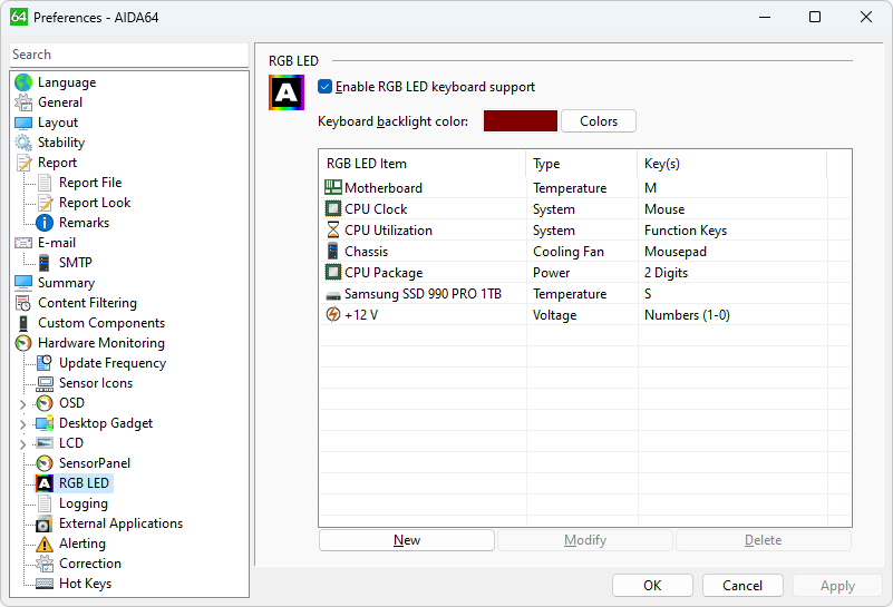 AIDA64 RGB LED keyboard support.